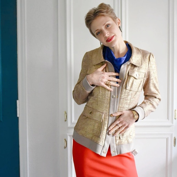 SOLD Chic Stretchy Gold Blazer - Picture 1 of 3